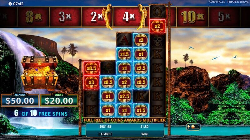 Cash Falls Pirate’s Trove free spins feature