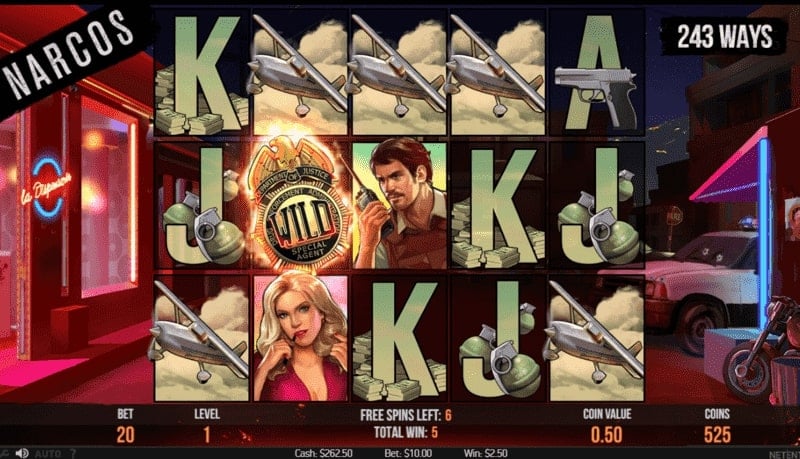 Six free spins remain, as seen below the grid. The Walking Wild symbol on reel two extends the bonus for an extra spin.