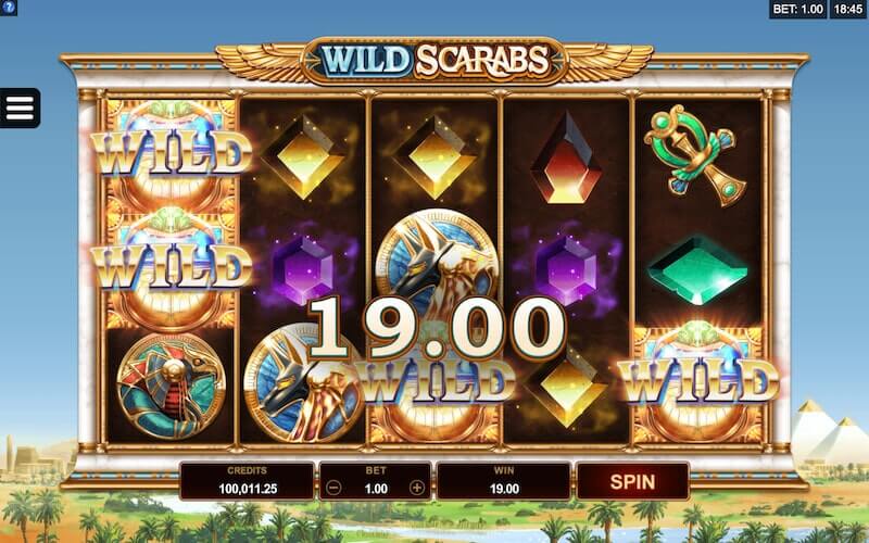 Wild Deal is active after a wild symbol lands on reel three. Additional wilds on reels one and five create a $19 win. 